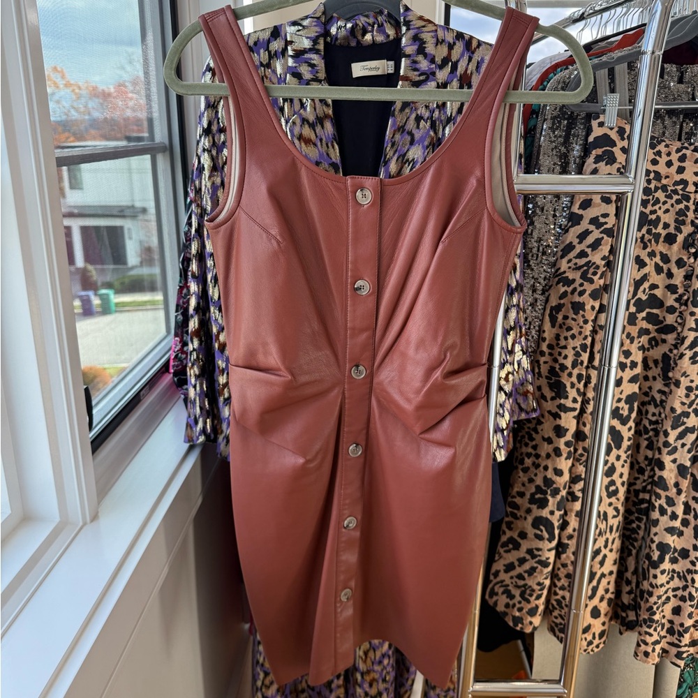 Nanushka Cognac Button leather dress